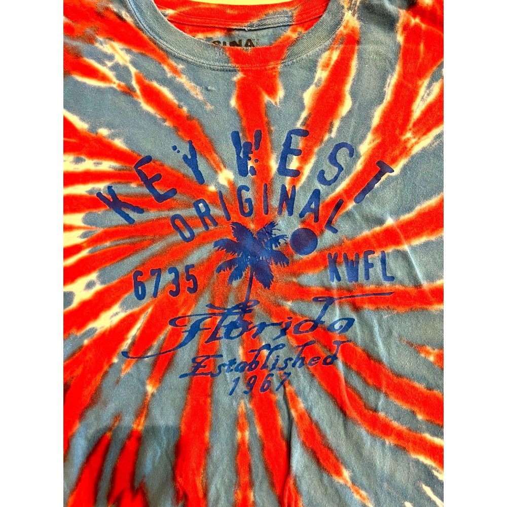 Key West Original Florida Tie Dye T-Shirt Red Blue Crew Neck Short Sleeve Suna L
